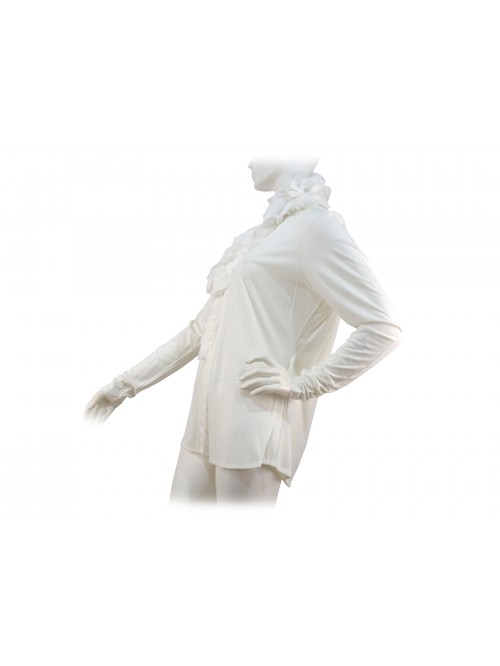 Camicia Donna tinta unita, volant alto petto e collo.