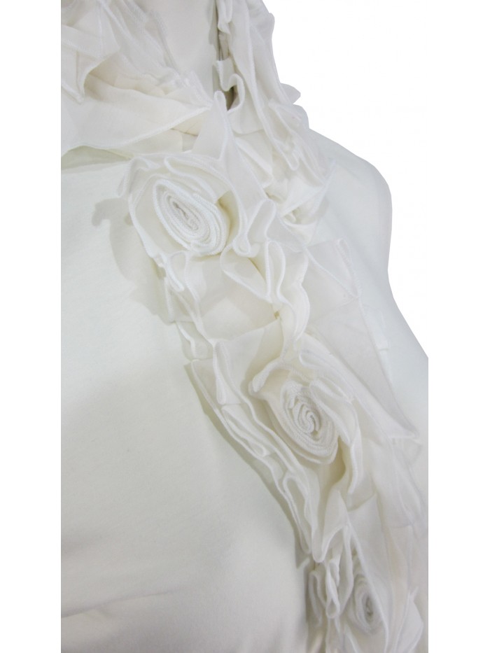 Solid color women's shirt, chest-high ruffle and collar.