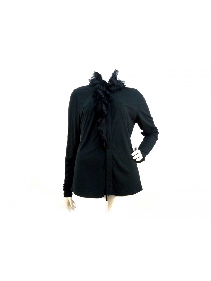 Camicia Donna tinta unita, volant alto petto e collo. Camicia Donna tinta unita, volant alto petto e collo.