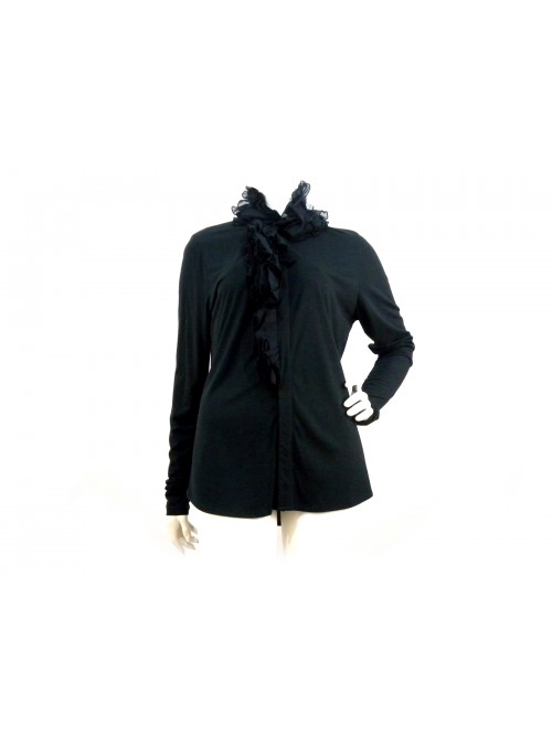 Camicia Donna tinta unita, volant alto petto e collo. Camicia Donna tinta unita, volant alto petto e collo.