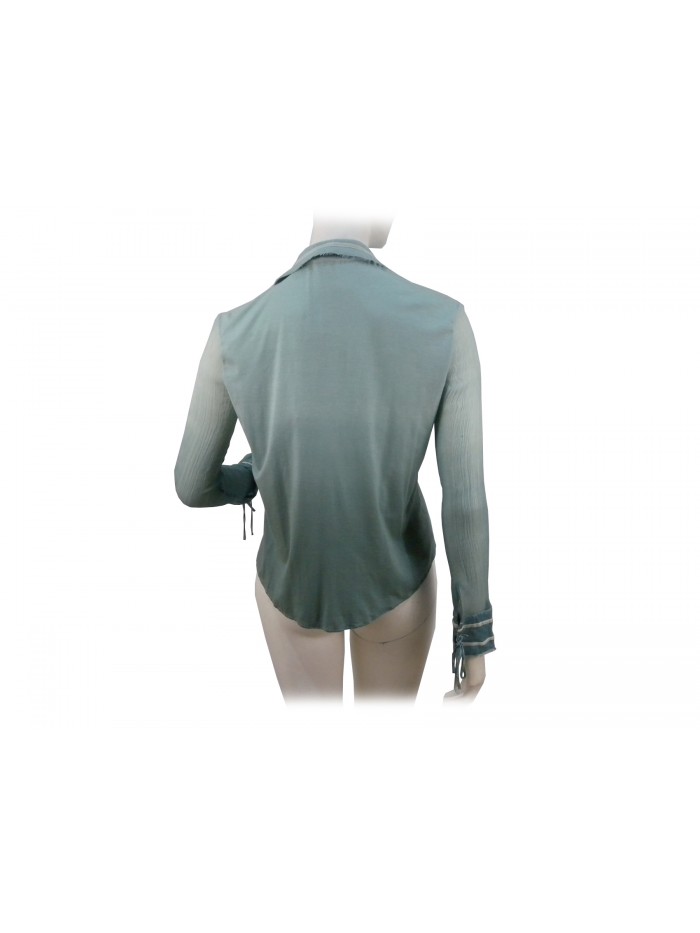 Camicia Donna con ricamo floreale su tessuto a contrasto trasparente