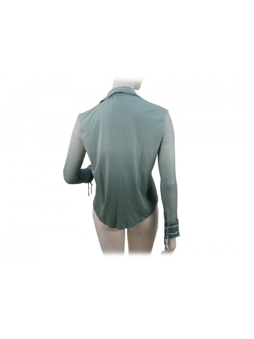 Woman shirt with floral embroidery on transparent contrast fabric