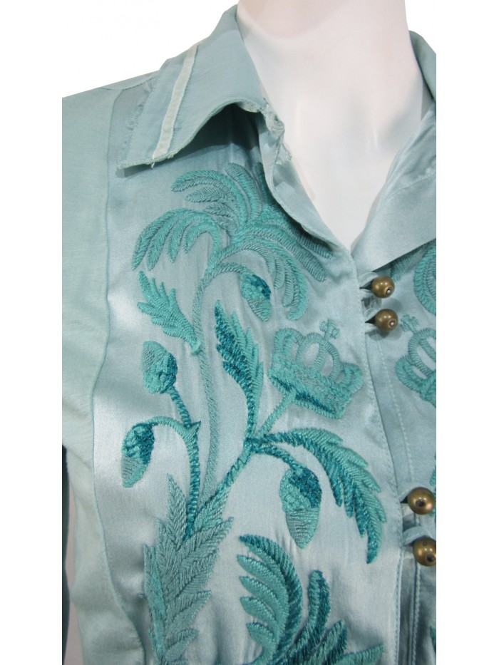 Woman shirt with floral embroidery on transparent contrast fabric