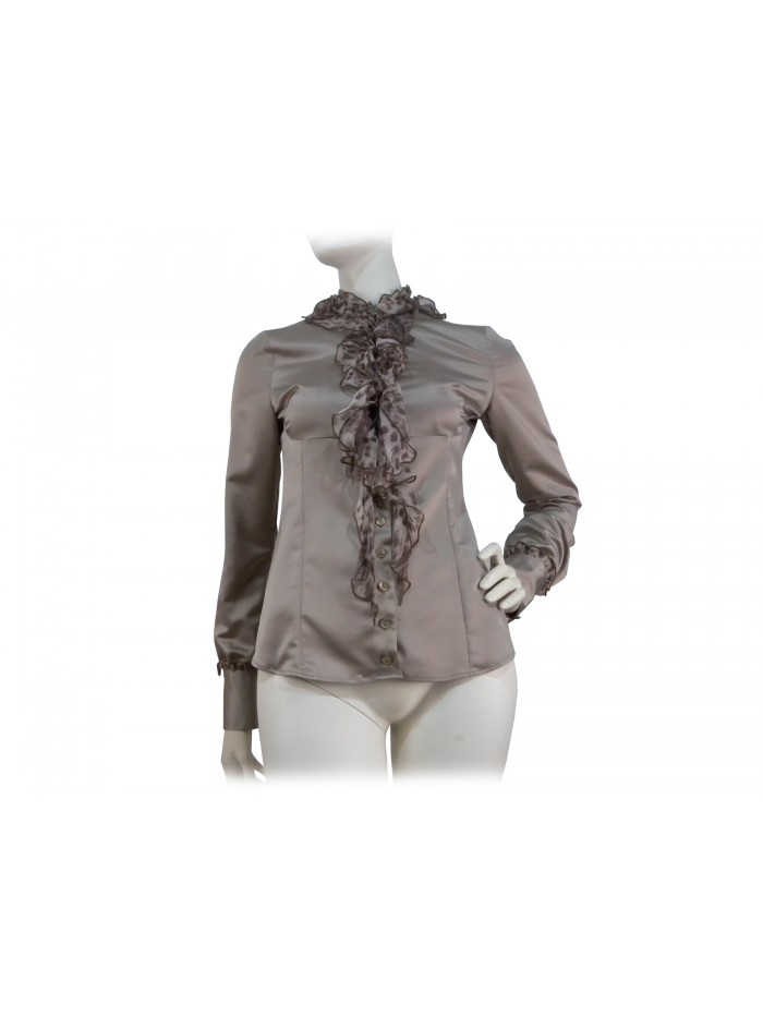 Flared Women's shirt with animalier fantasy on chest ruffles Flared Women's shirt with animalier fantasy on chest ruffles