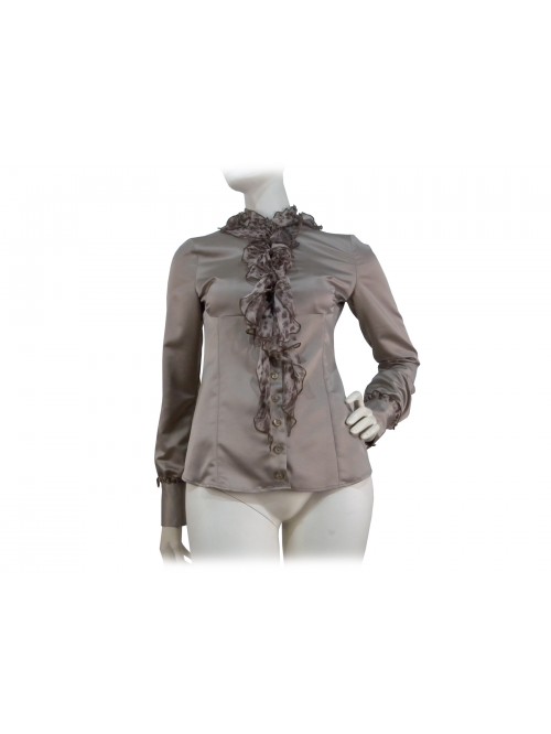 Camicia Donna sfiancata con fantasia animalier su volant petto Camicia Donna sfiancata con fantasia animalier su volant petto