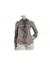 Flared Women's shirt with animalier fantasy on chest ruffles