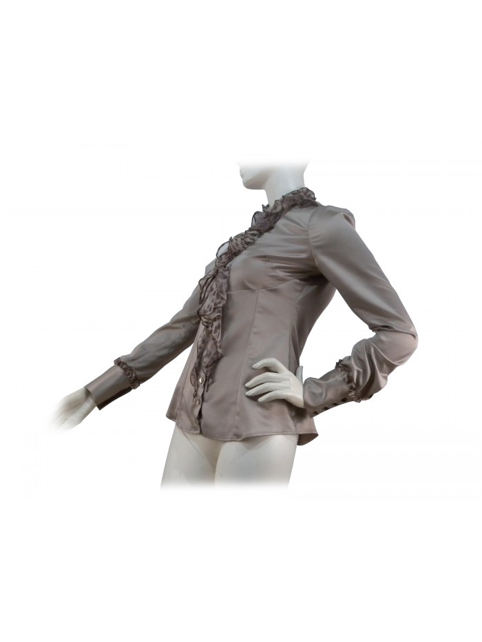 Camicia Donna sfiancata con fantasia animalier su volant petto