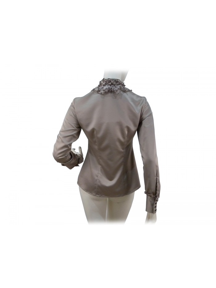 Flared Women's shirt with animalier fantasy on chest ruffles