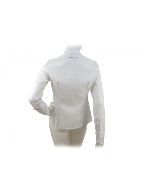 Flared Women's Shirt, Korean collar with chest ruffles.