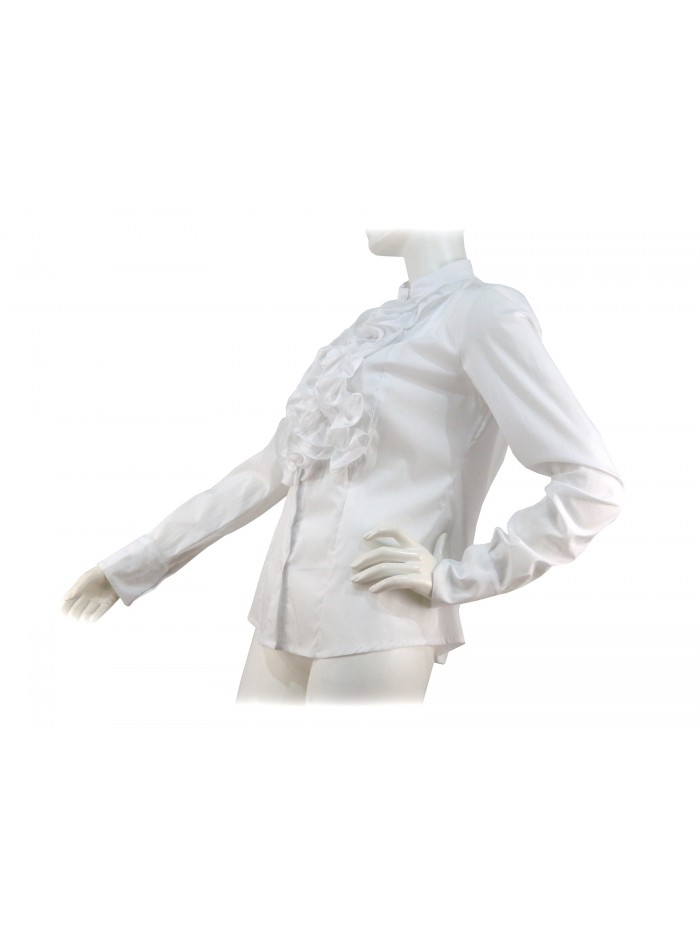 Camicia Donna sfiancata, collo coreana con volant petto.