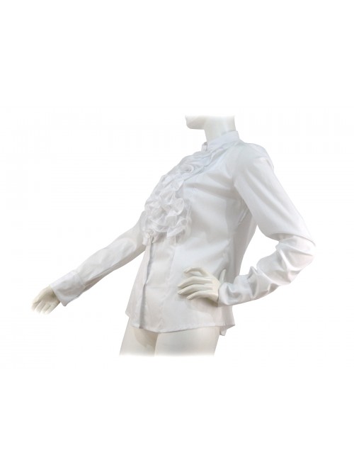 Camicia Donna sfiancata, collo coreana con volant petto.