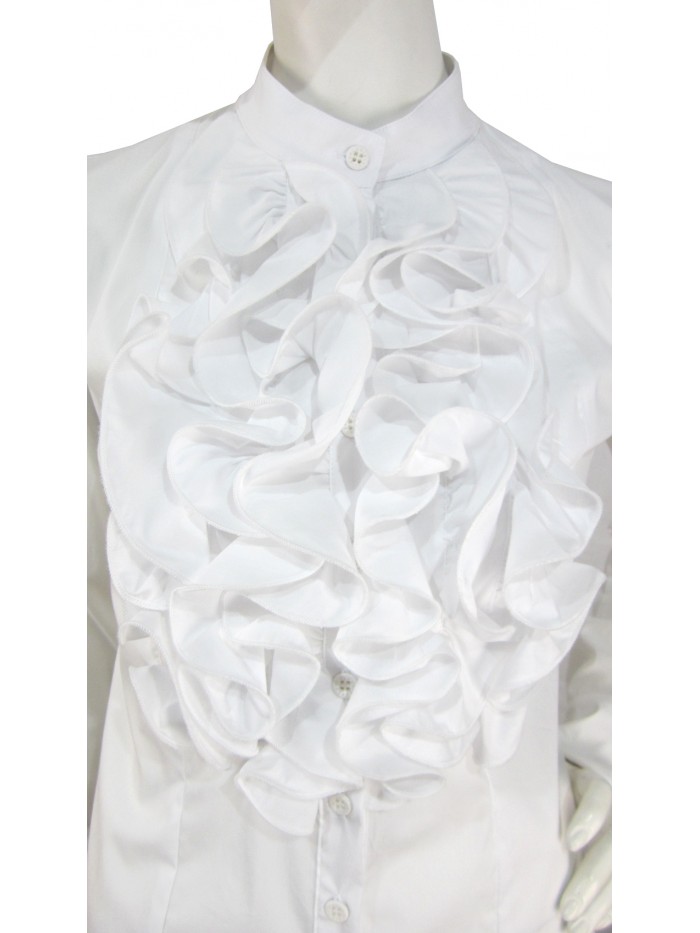 Flared Women's Shirt, Korean collar with chest ruffles.