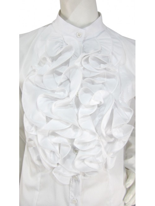 Flared Women's Shirt, Korean collar with chest ruffles.