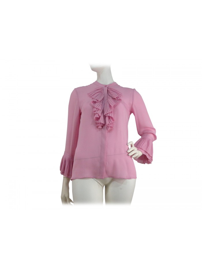 Camicia Donna collo coreana con decoro plissè e maniche 3/4. Camicia Donna collo coreana con decoro plissè e maniche 3/4.