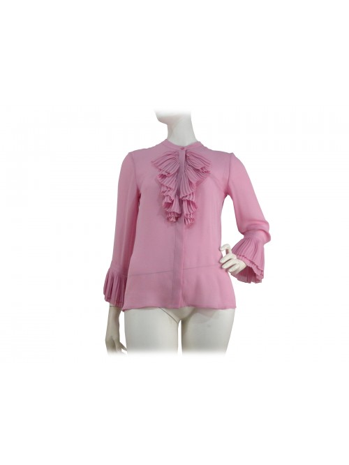 Camicia Donna collo coreana con decoro plissè e maniche 3/4. Camicia Donna collo coreana con decoro plissè e maniche 3/4.