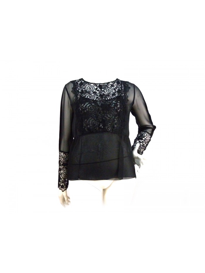 Camicia Donna blouse trasparente con ricami floreali