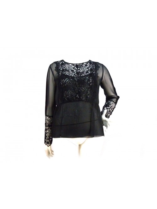 Camicia Donna blouse trasparente con ricami floreali