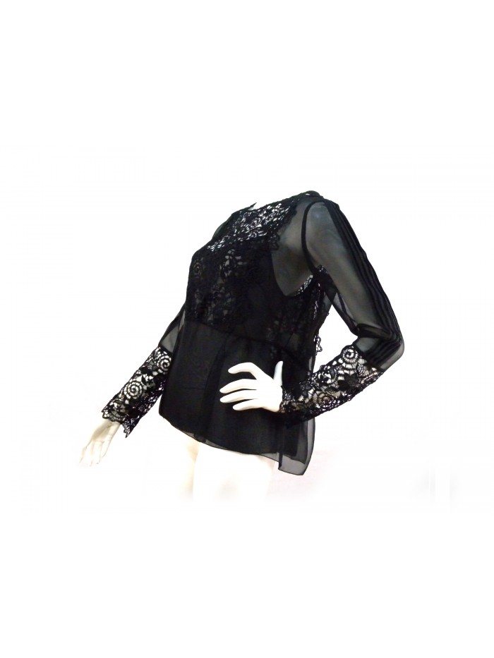 Blouse transparent blouse shirt with floral embroidery