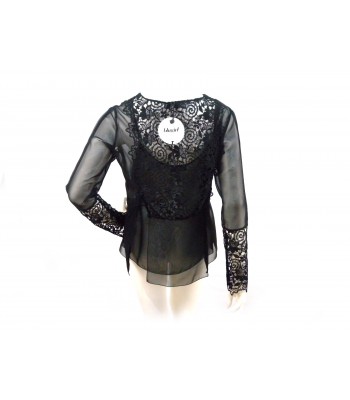 Camicia Donna blouse trasparente con ricami floreali 2