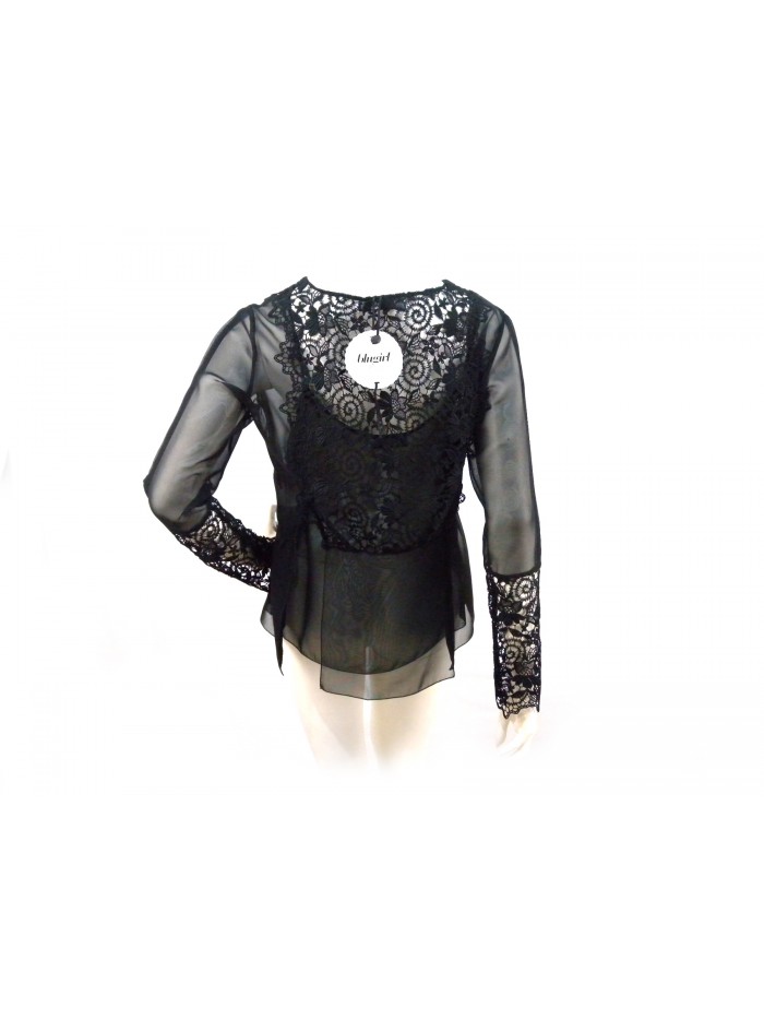 Camicia Donna blouse trasparente con ricami floreali