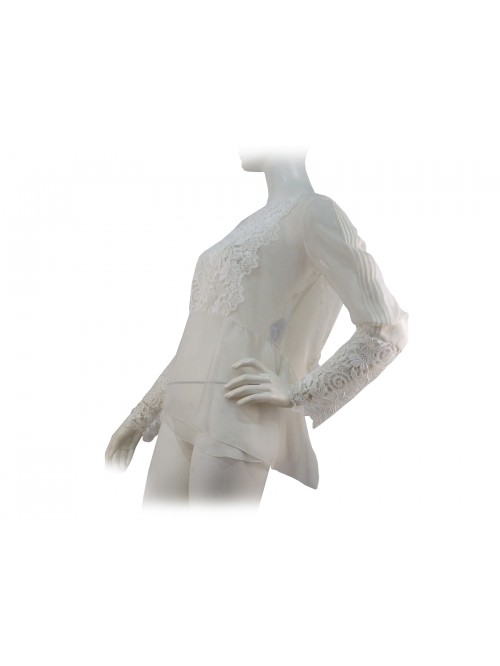 Camicia Donna blouse trasparente con ricami floreali