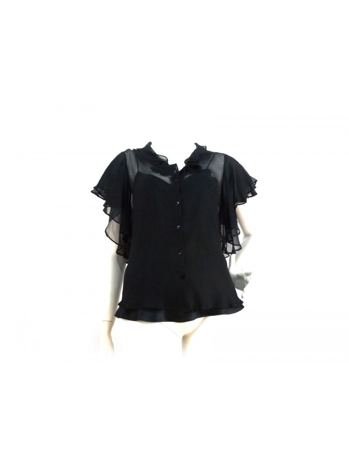 Camicia Donna trasparente con canotta interna e volant collo/manica.