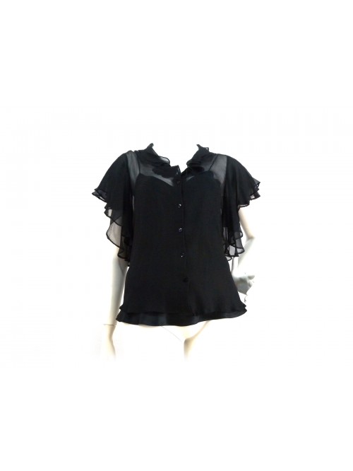 Camicia Donna trasparente con canotta interna e volant collo/manica.