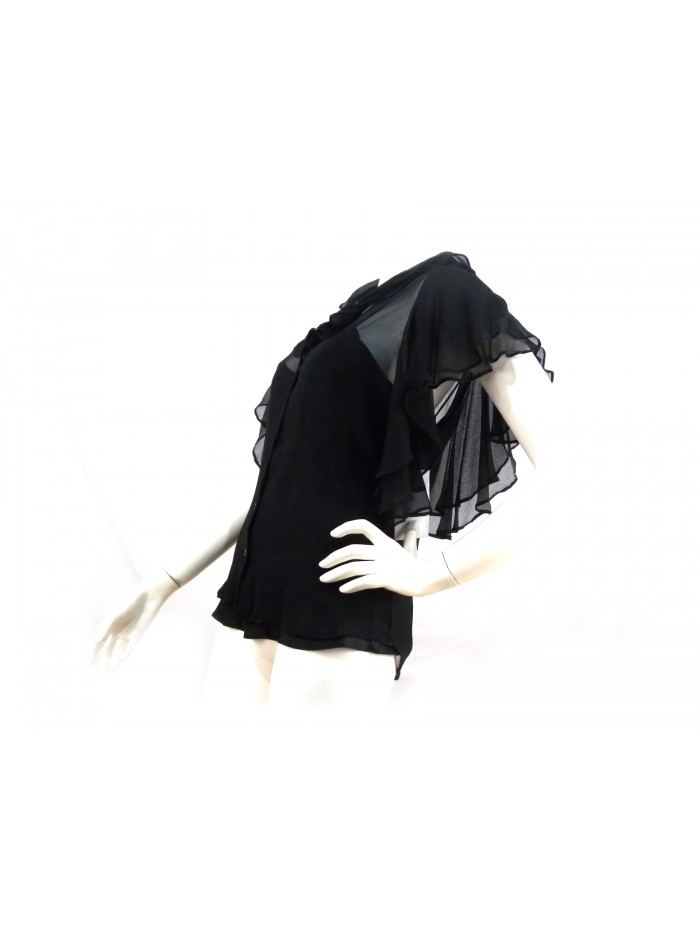 Camicia Donna trasparente con canotta interna e volant collo/manica.