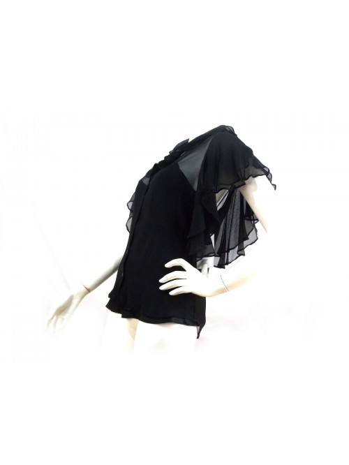 Camicia Donna trasparente con canotta interna e volant collo/manica.