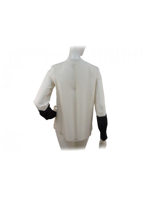 Woman shirt with embroidery and appliques beads on color, buttons