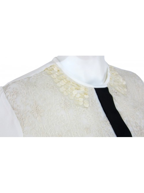 Woman shirt with embroidery and appliques beads on color, buttons