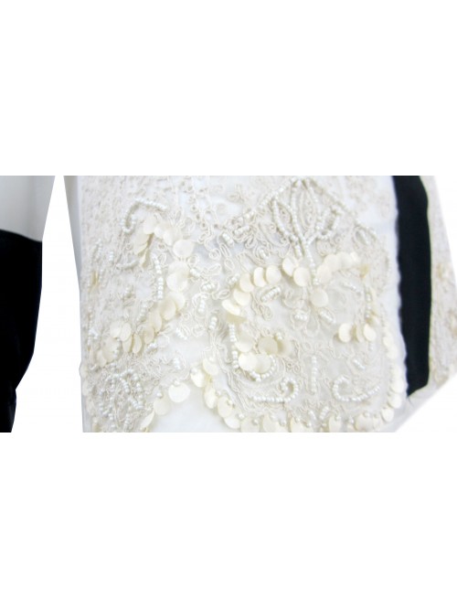 Woman shirt with embroidery and appliques beads on color, buttons