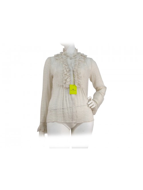 Women's shirt, flared collar and sleeve with gold thread on vertical tint. Women's shirt, flared collar and sleeve with gold thread on vertical tint.