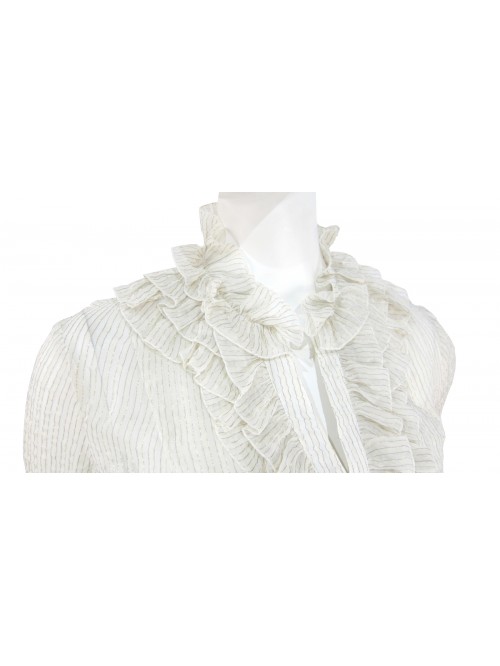 Women's shirt, flared collar and sleeve with gold thread on vertical tint.