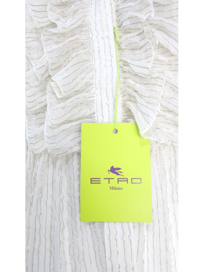 Women's shirt, flared collar and sleeve with gold thread on vertical tint.