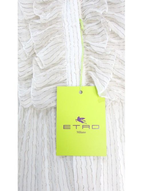 Women's shirt, flared collar and sleeve with gold thread on vertical tint.