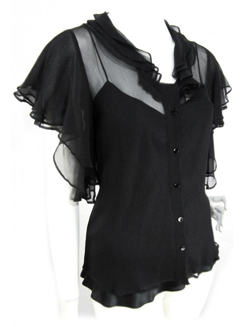 Camicia Donna trasparente con canotta interna e volant collo/manica.