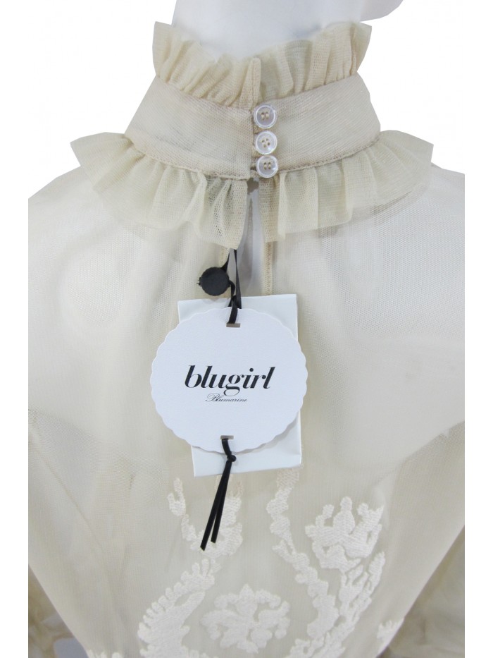 Transparent Blouse Woman Shirt with embroidery on color