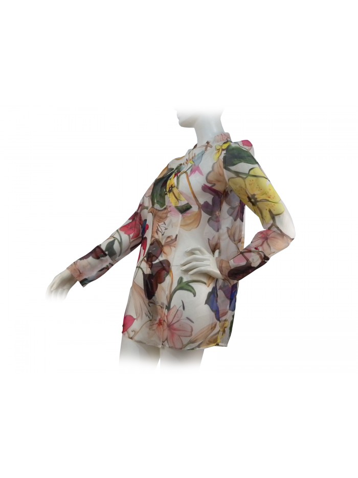 Camicia Donna floreale su fondo bianco, chiusura a chimono
