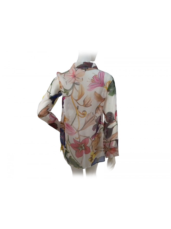 Camicia Donna floreale su fondo bianco, chiusura a chimono