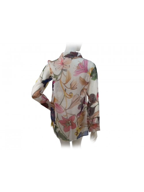 Camicia Donna floreale su fondo bianco, chiusura a chimono