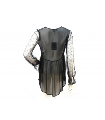 Woman's transparent, low-cut shirt, flared with chest-edge lace. 2