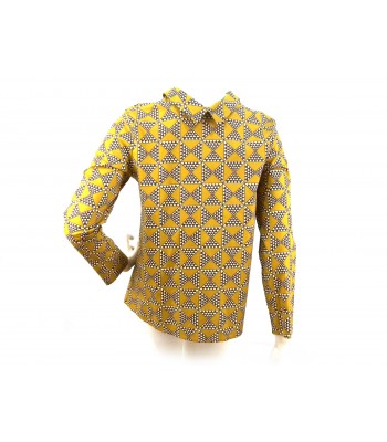 Woman shirt with modular geometric designs, collar and opening. 2