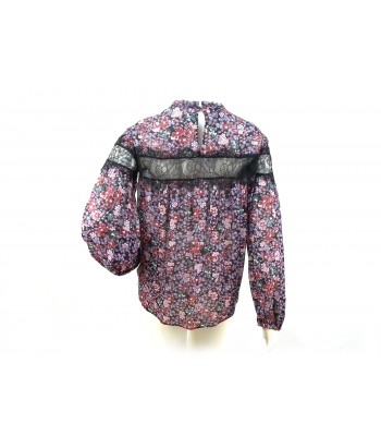 Camicia Donna fantasia con fiori colorati manica e petto con pizzo 2