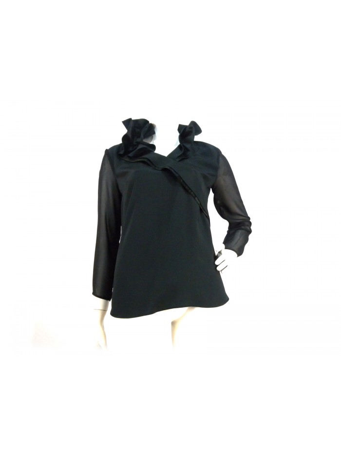 Camicia Blouse Donna con manica 3/4 e collo asimmetrico con rouge.