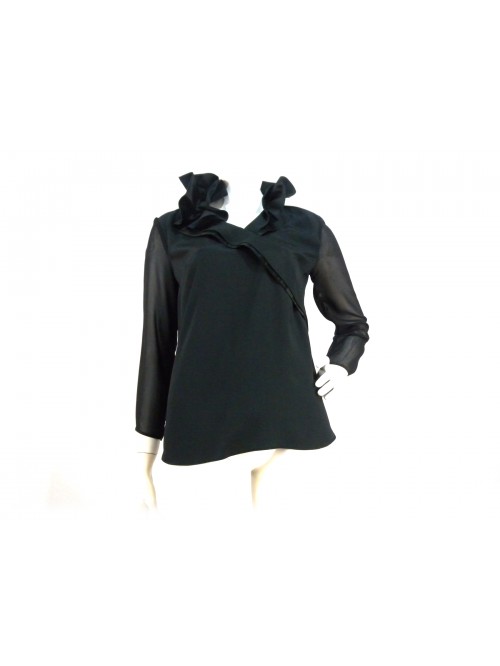 Camicia Blouse Donna con manica 3/4 e collo asimmetrico con rouge.