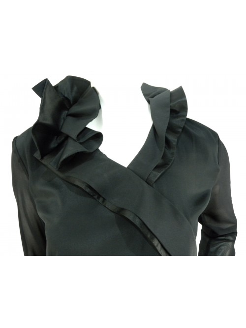 Camicia Blouse Donna con manica 3/4 e collo asimmetrico con rouge.