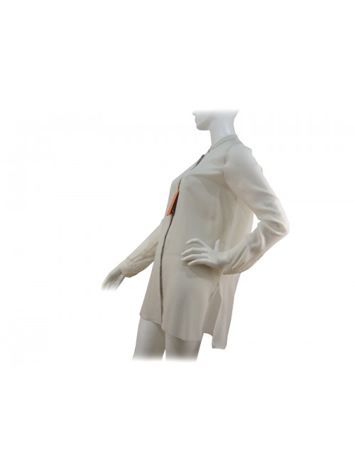 Long-sleeved shirt with a Korean collar, hidden buttons