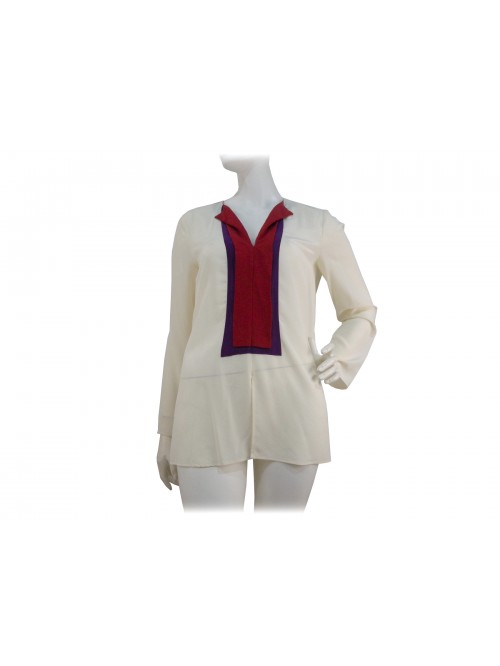 Camicia Donna lunga con collo aperto e fascia petto colorata Camicia Donna lunga con collo aperto e fascia petto colorata