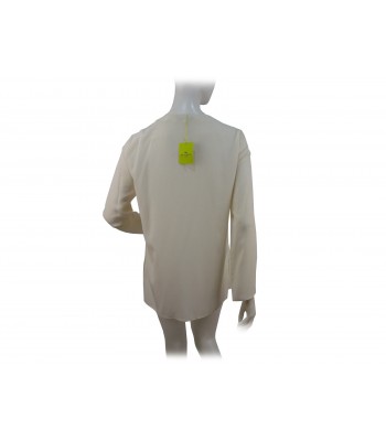 Long woman shirt with open collar and colored chest strap 2